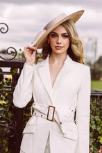 Load image into Gallery viewer, Nude and white boater hat