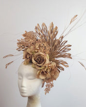 Load image into Gallery viewer, Beige nude gold feather floral fascinator