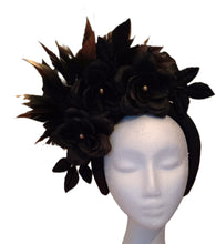 Load image into Gallery viewer, Black and gold fascinator headband