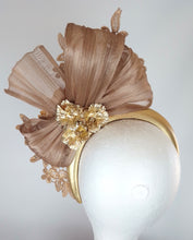 Load image into Gallery viewer, Gold beige feather floral fascinator