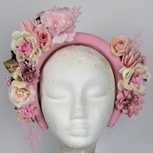Load image into Gallery viewer, Pale pink and cream floral crown fascinator
