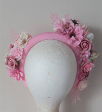 Load image into Gallery viewer, Pale pink and cream floral crown fascinator