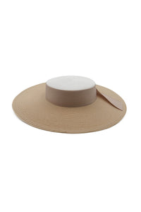 Nude and white boater hat