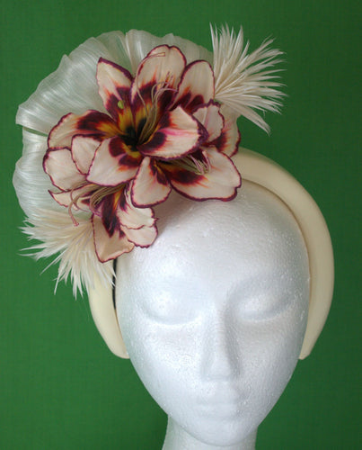 Cream and burgundy floral headband