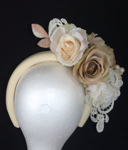 Beige nude cream floral headband