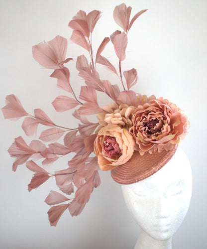 Dusty pink nude feather floral fascinator