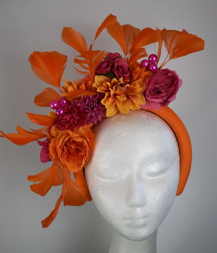 Fuchsia and orange floral headband