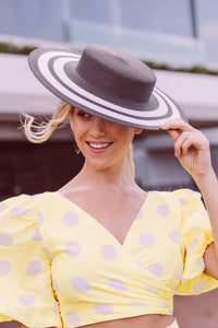 Black and white boater hat