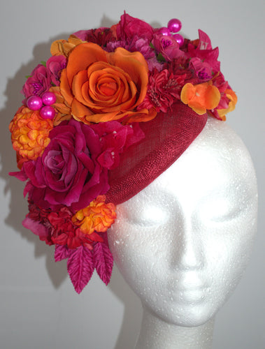 Hot pink, orange and red floral hat