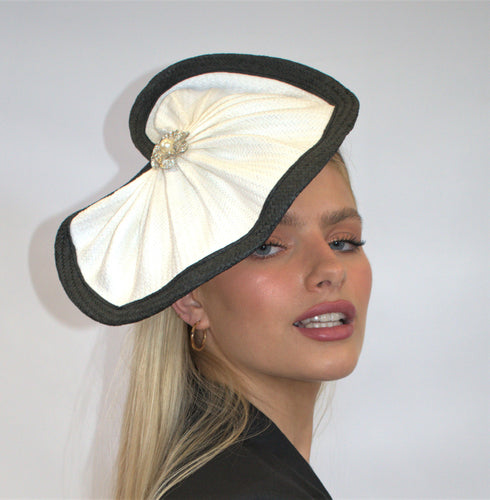 Black and white gathered fascinator with jewel feature