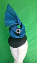 Load image into Gallery viewer, Blue and black silk twist with jewel fascinator
